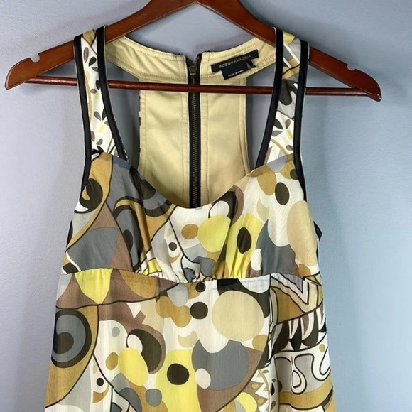 BCBGMAXAZRIA Retro 70s Print Bubble Hem Mini Dress Sleeveless Chiffon Size XS - Picture 3 of 10